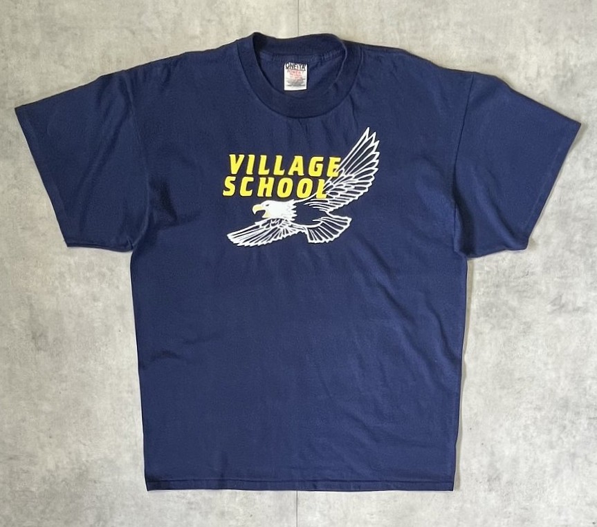 画像1: 90'S VILLAGE SCHOOL シングルステッチ 半袖 Tシャツ ネイビー (VINTAGE)