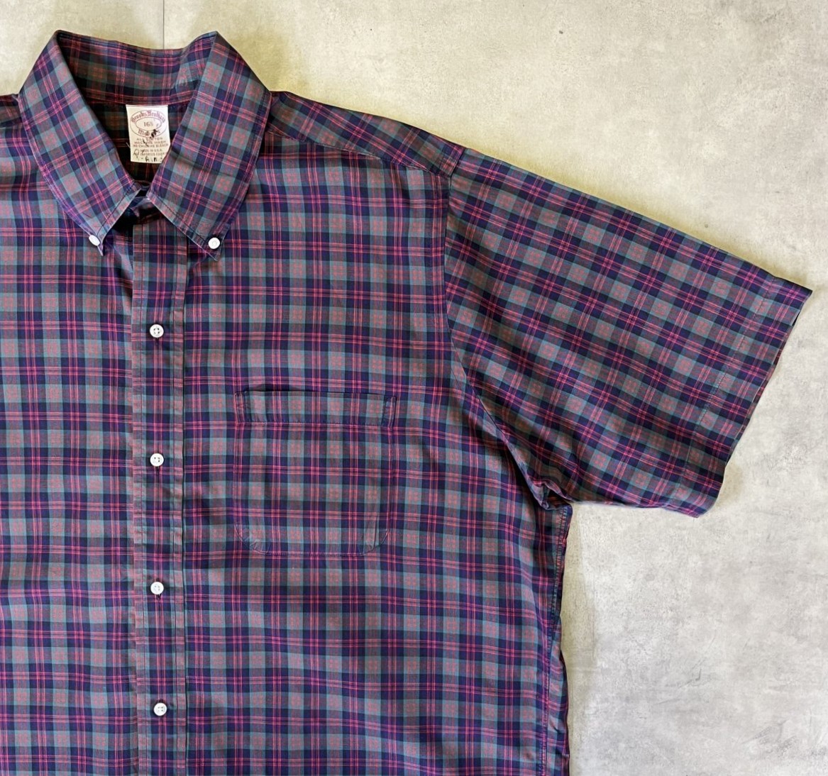 画像: 80'S BROOKS BROTHERS "MAKERS" 6ボタン ポプリン 半袖 BDシャツ チェック柄 USA製 (VINTAGE)