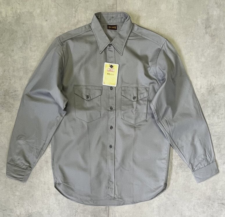 画像1: 50'S BIG SMITH コットン100% マチ付き 長袖 ワークシャツ グレー USA製 (DEADSTOCK)