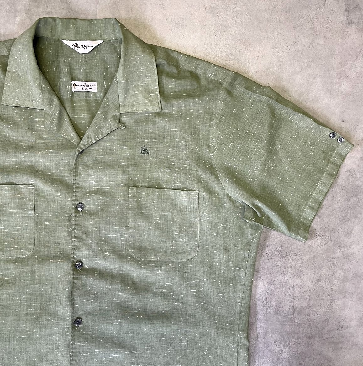 画像: 60'S MR. CALIFORNIA 三角タグ 半袖 オープンカラーシャツ グリーン/ネップ (VINTAGE)