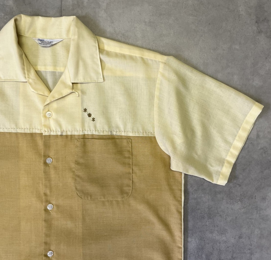 画像: 60'S SEARS 三角タグ 半袖 オープンカラーシャツ イエロー/マスタード (VINTAGE)