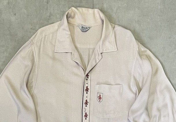 画像: 60'S GAUCHO ORIGINAL 三角タグ レーヨン 長袖 オープンカラーシャツ ベージュ (VINTAGE)