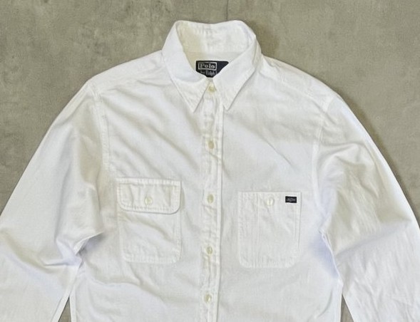 画像: 90'S RALPH LAUREN 片側フラップ付きポケット 猫目ボタン ワークシャツ ホワイト (VINTAGE)