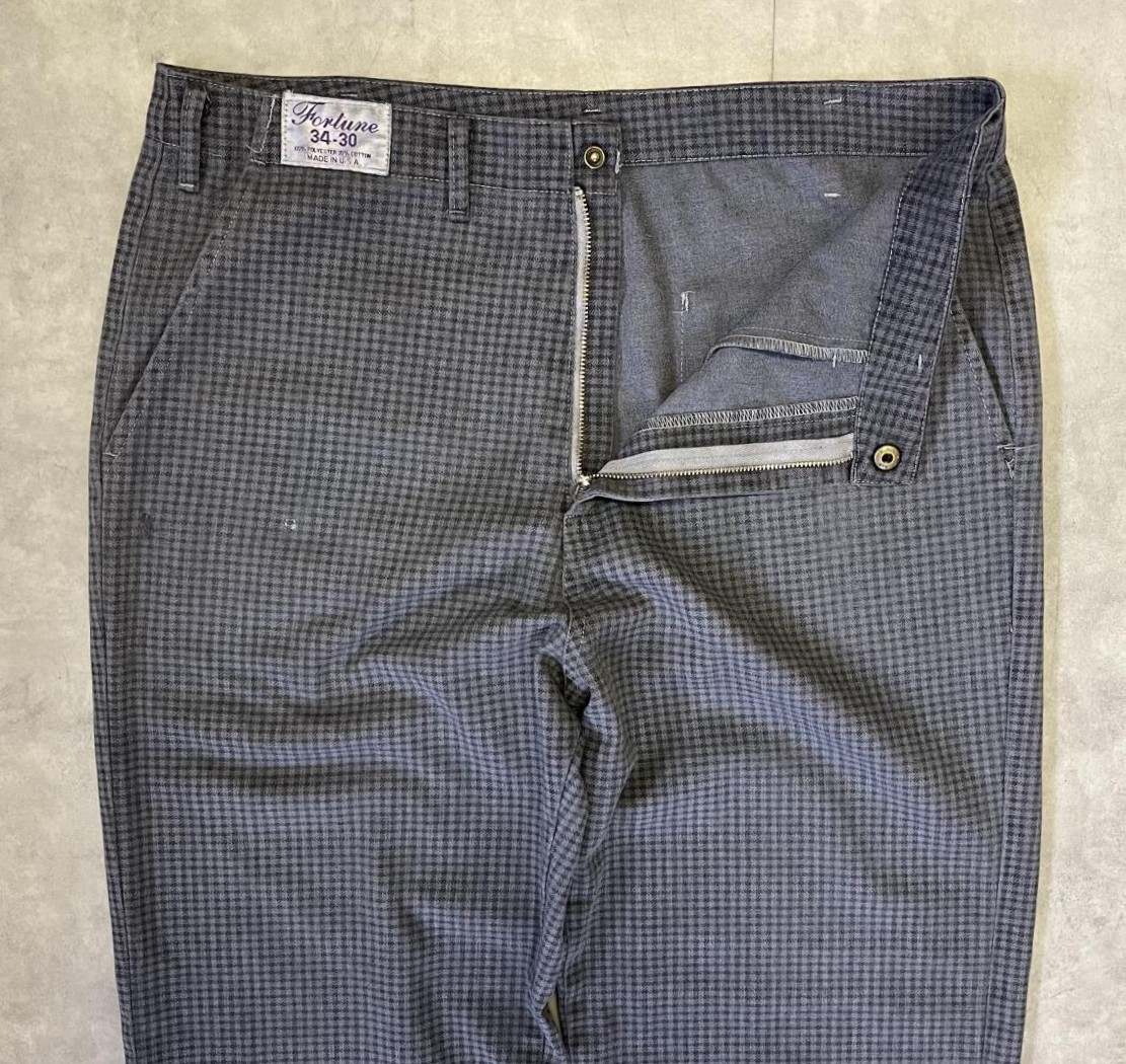 画像: 80'S FORTUNE トップスナップボタン コックパンツ 後染めブラック チェック柄 TALONジップ USA製 (VINTAGE)