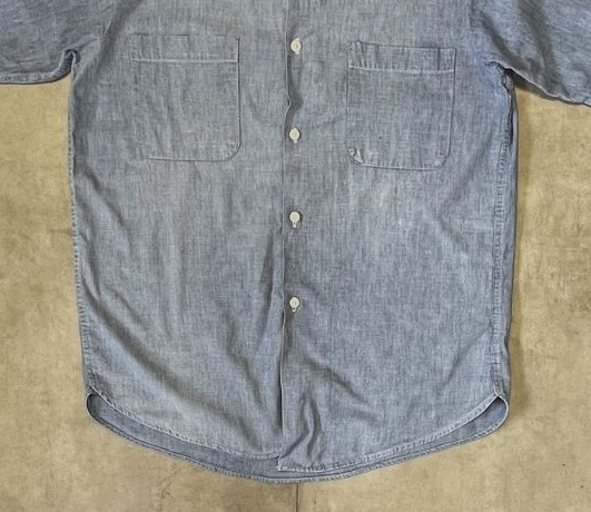 画像: 60'S UNKNOWN コットン100% 半袖 耳付きシャンブレーシャツ ブルー (VINTAGE)