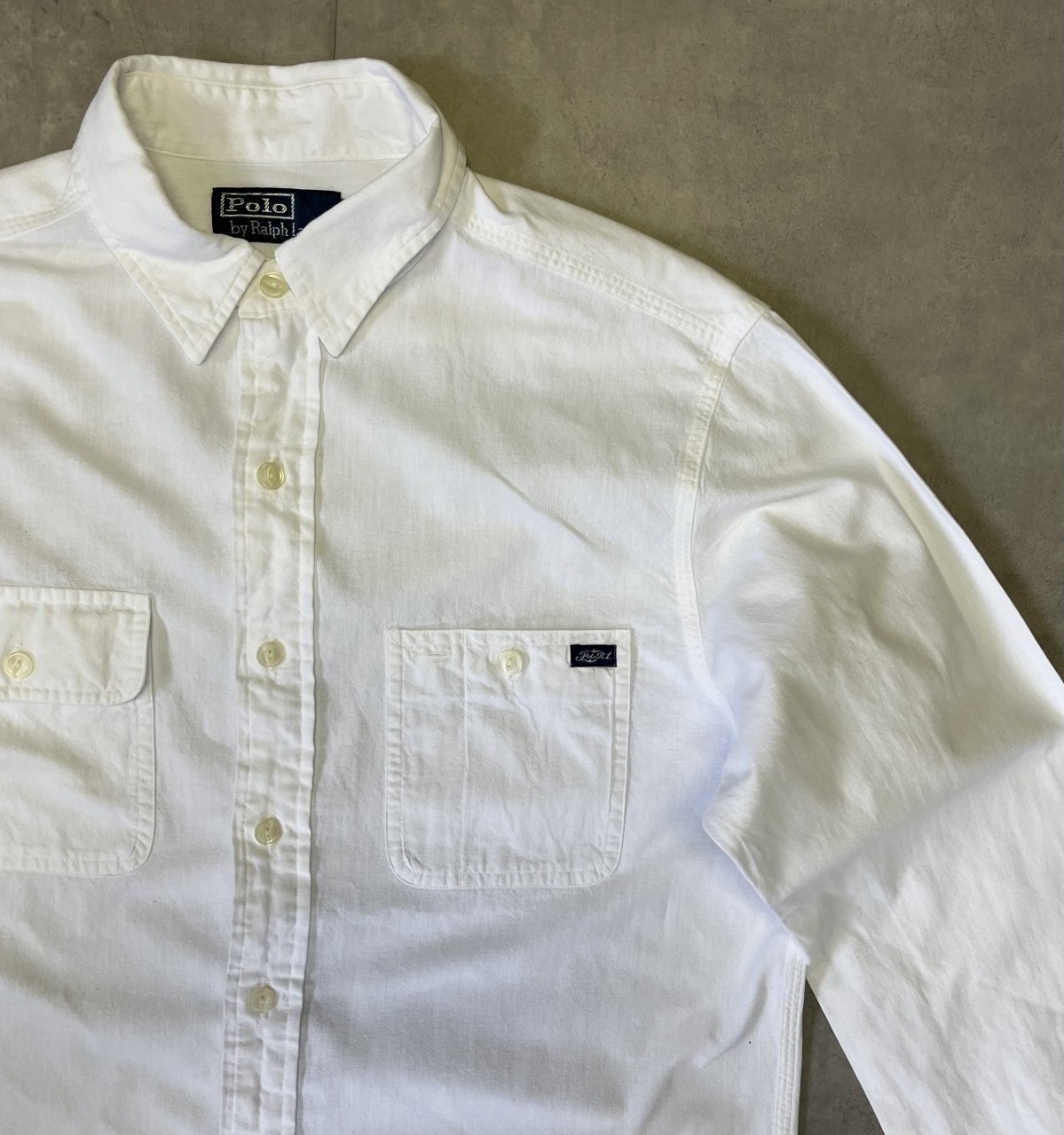 画像: 90'S RALPH LAUREN 片側フラップ付きポケット 猫目ボタン ワークシャツ ホワイト (VINTAGE)