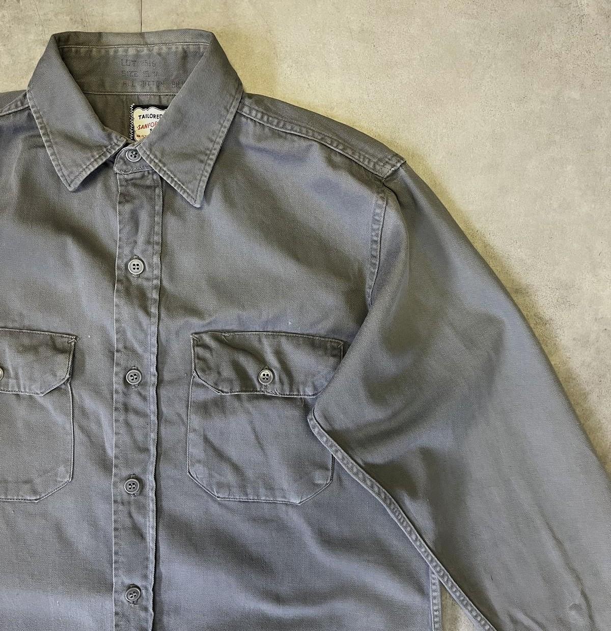 画像: 60'S UNKNOWN コットン100% 長袖 ワークシャツ グレー (VINTAGE)