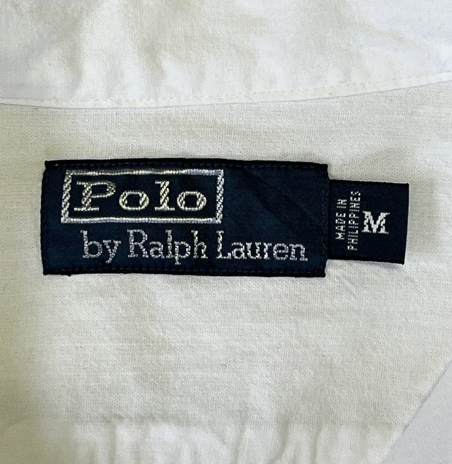 画像2: 90'S RALPH LAUREN 片側フラップ付きポケット 猫目ボタン ワークシャツ ホワイト (VINTAGE)