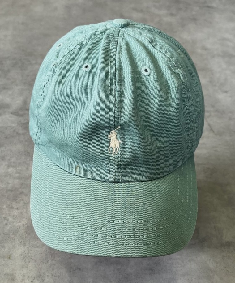 画像2: 90'S RALPH LAUREN ロゴ刺繍 ベースボールキャップ ライトグリーン USA製 (VINTAGE)