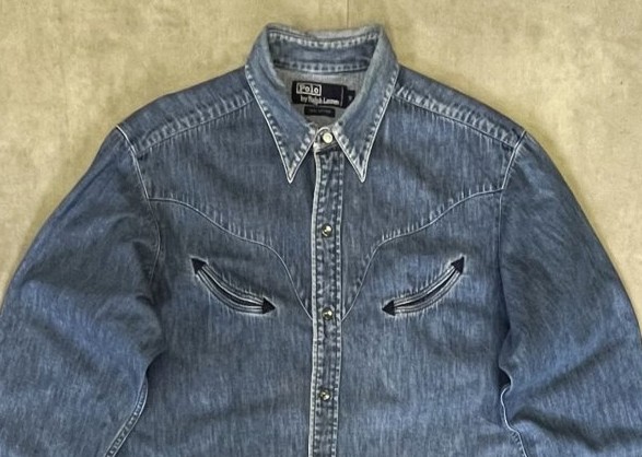 画像: 90'S RALPH LAUREN スマイルポケット デニム 長袖 ウエスタンシャツ インディゴ (VINTAGE)