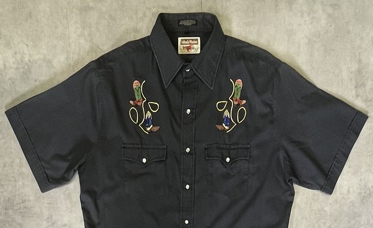 画像: YOUNGBLOODS ウエスタンブーツ刺繍入り 半袖 ウエスタンシャツ ブラック (VINTAGE)