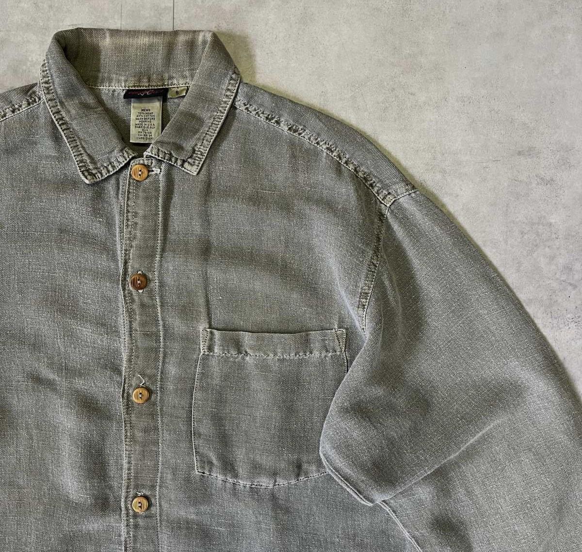 画像3: 90'S GRAMICCI 旧タグ バンブーボタン 長袖 ヘンプシャツ オリーブ USA製 (VINTAGE)