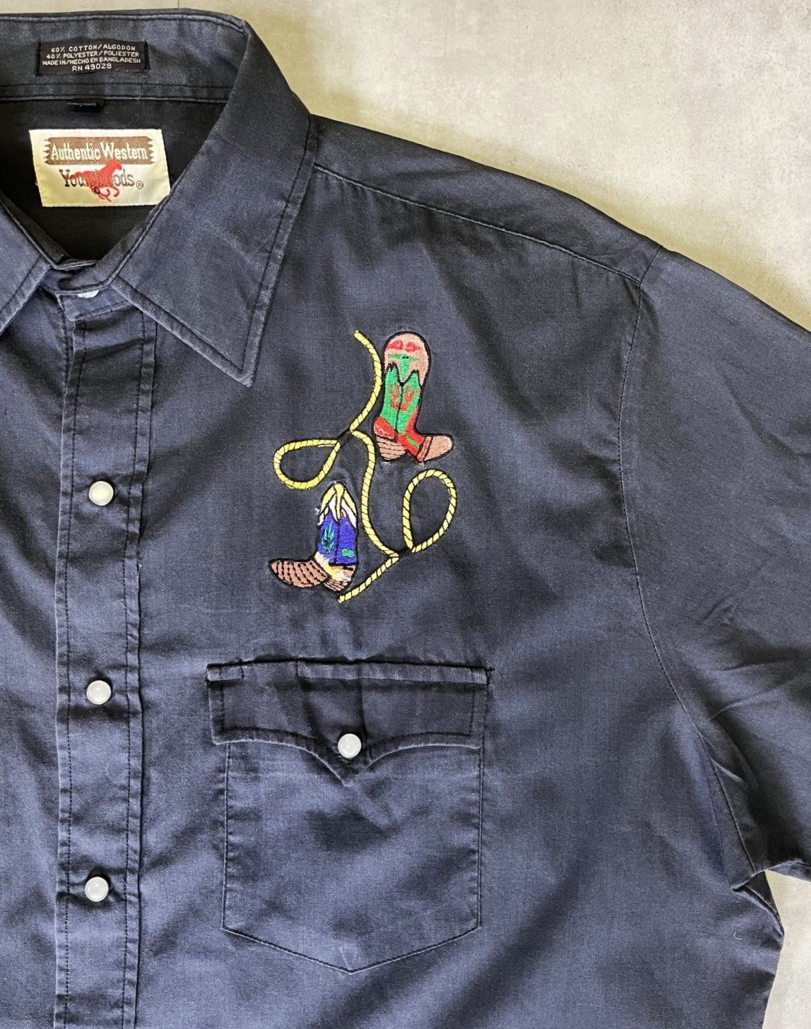 画像: YOUNGBLOODS ウエスタンブーツ刺繍入り 半袖 ウエスタンシャツ ブラック (VINTAGE)