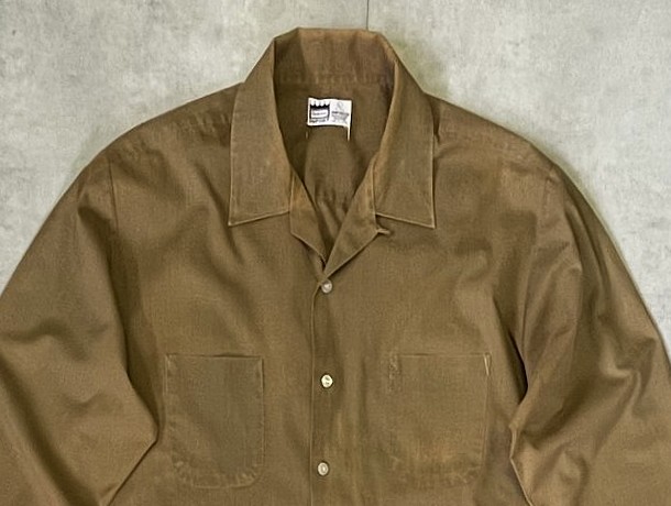 画像: 60'S CRANBROOK コットン/ポリ 長袖 オープンカラーシャツ カーキ 日本製 (VINTAGE)