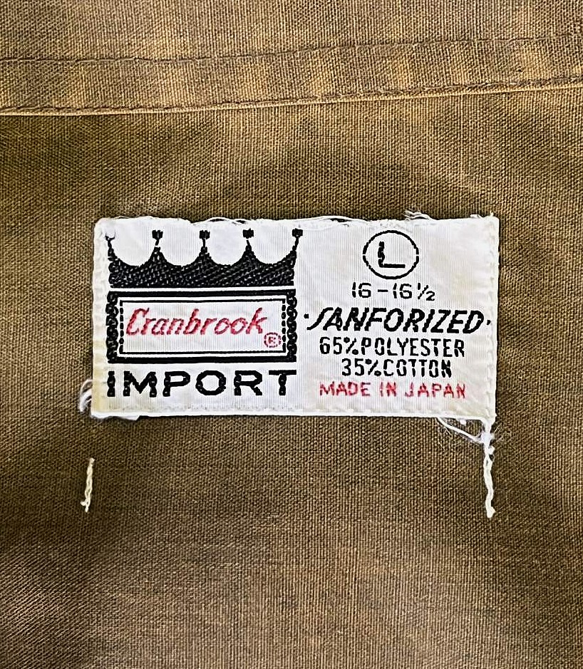 画像2: 60'S CRANBROOK コットン/ポリ 長袖 オープンカラーシャツ カーキ 日本製 (VINTAGE)