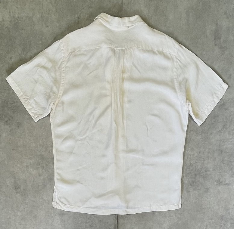 画像4: 90'S RALPH LAUREN シルク/リネン 裾ロゴ 半袖 オープンカラーシャツ オフホワイト (VINTAGE)