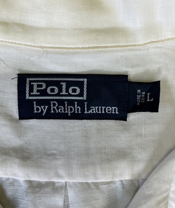 画像2: 90'S RALPH LAUREN シルク/リネン 裾ロゴ 半袖 オープンカラーシャツ オフホワイト (VINTAGE)