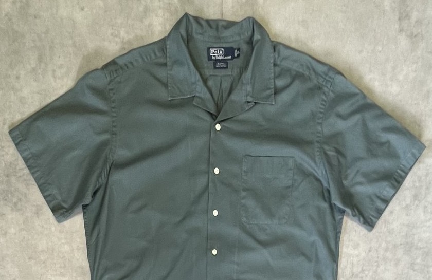 画像: 90'S RALPH LAUREN "CALDWELL" コットン 裾ロゴ 半袖 オープンカラーシャツ カーキ (VINTAGE)