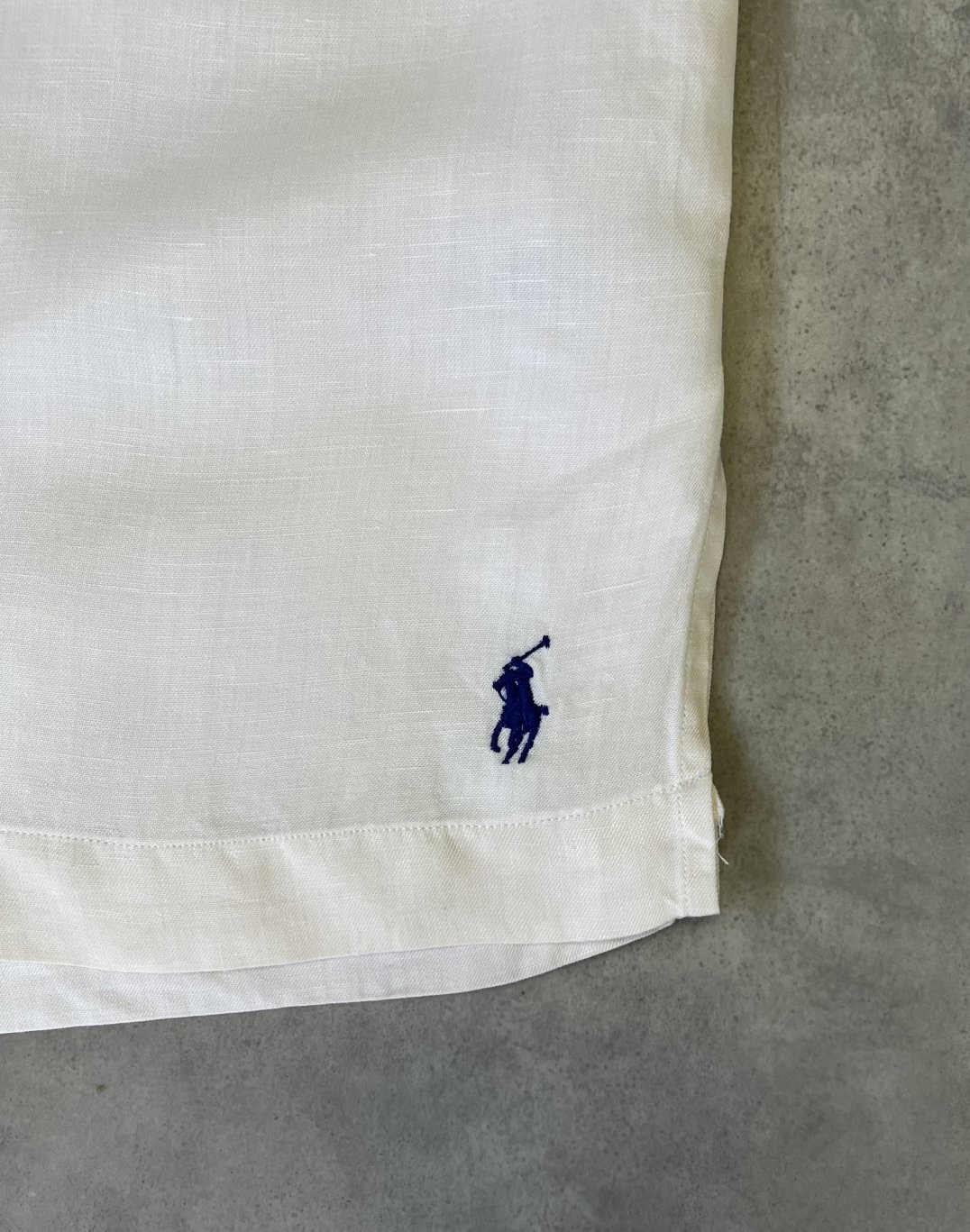 画像3: 90'S RALPH LAUREN シルク/リネン 裾ロゴ 半袖 オープンカラーシャツ オフホワイト (VINTAGE)