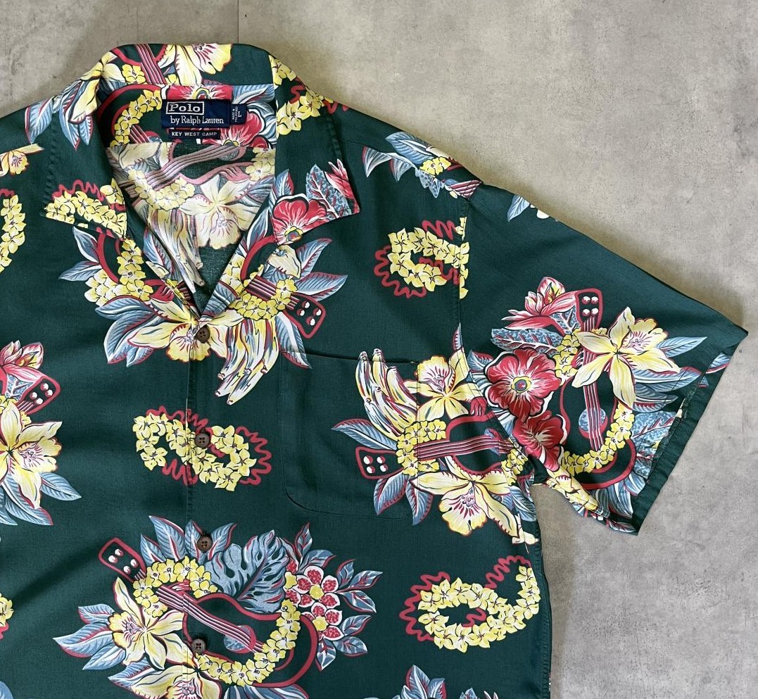 画像: 90'S RALPH LAUREN "KEY WEST CAMP" ビスコース 半袖 オープンカラーシャツ 総柄 (VINTAGE)