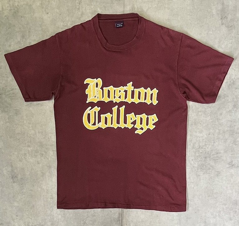 画像1: 90'S BOSTON COLLEGE シングルステッチ 半袖 Tシャツ バーガンディ USA製 (VINTAGE)