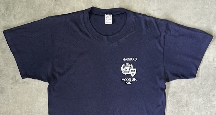 画像: 80'S HARVARD UNIVERSITY 両面プリント シングルステッチ 半袖 Tシャツ ネイビー USA製 (VINTAGE)