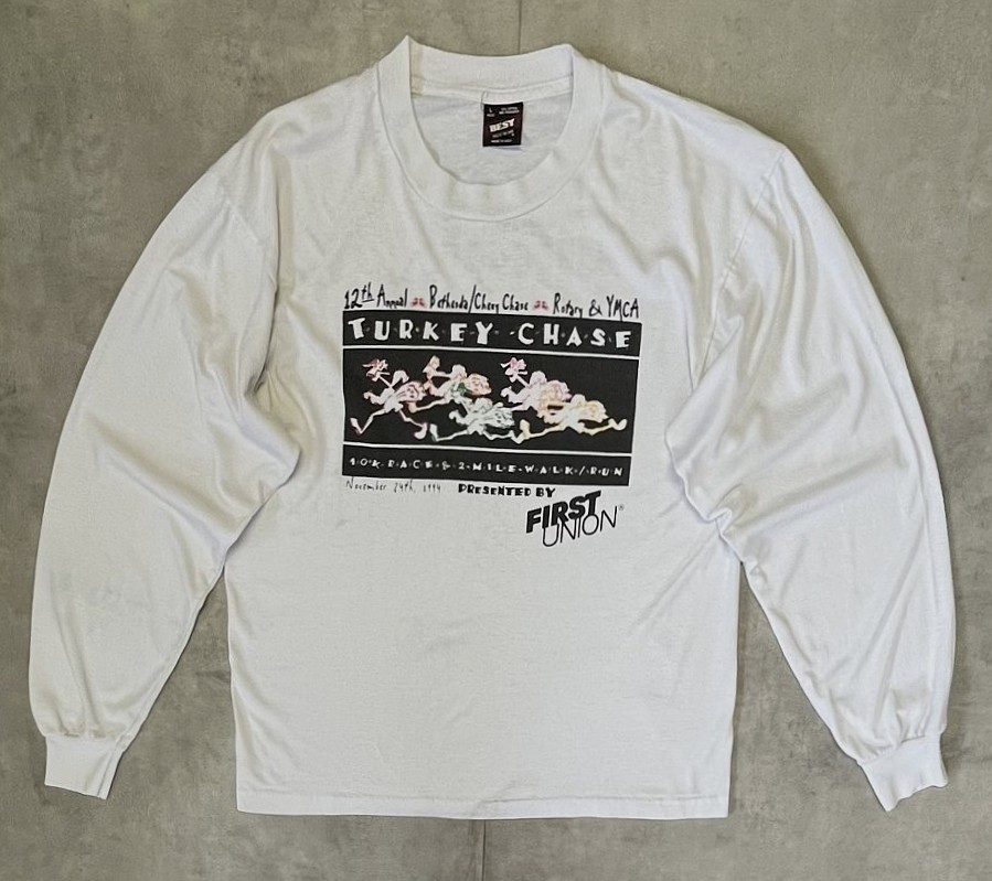 画像1: 90'S FIRST UNION シングルステッチ 両面プリント 長袖 Tシャツ ホワイト USA製 (VINTAGE)