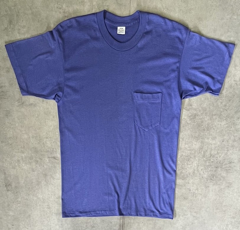 画像1: 90'S 5050 シングルステッチ 耳付きポケット 半袖 Tシャツ ブルー USA製 (DEADSTOCK)
