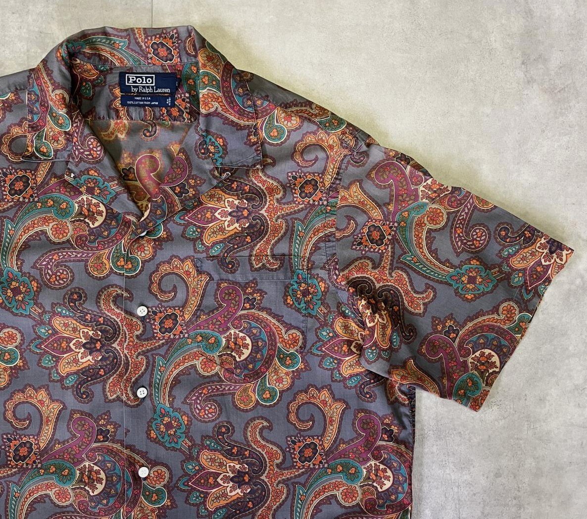 画像: 90'S RALPH LAUREN コットン ロゴ無し 半袖 オープンカラーシャツ ペイズリー柄 USA製 (VINTAGE)