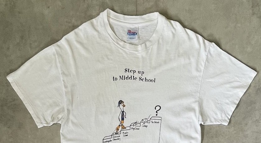 画像: 90'S STEP UP TO MIDDLE SCHOOL シングルステッチ 両面プリント 半袖 Tシャツ ホワイト (VINTAGE)