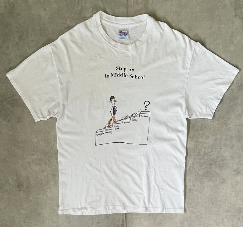 画像1: 90'S STEP UP TO MIDDLE SCHOOL シングルステッチ 両面プリント 半袖 Tシャツ ホワイト (VINTAGE)