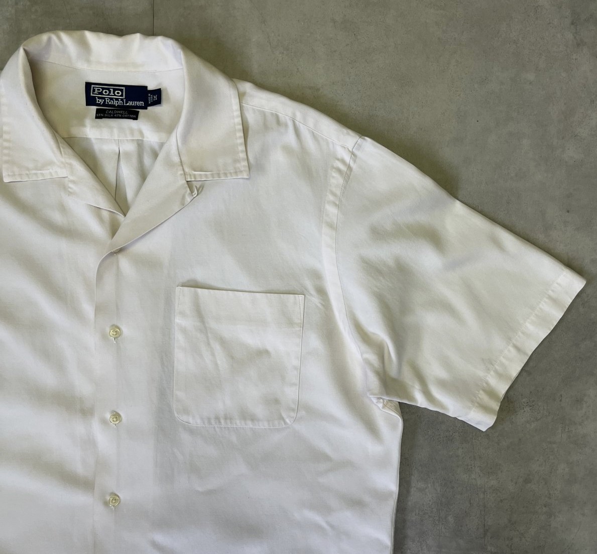 画像: 90'S RALPH LAUREN "CALDWELL" シルク/コットン ロゴ無し 半袖 オープンカラーシャツ オフホワイト (VINTAGE)