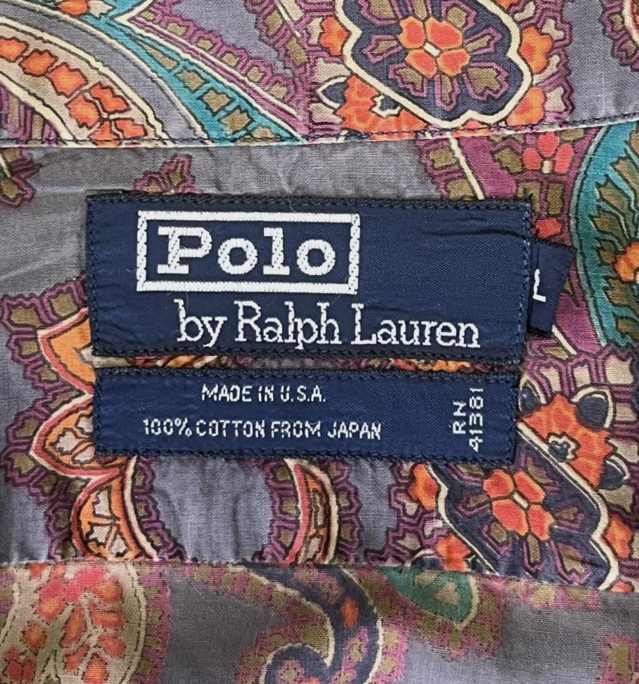 画像2: 90'S RALPH LAUREN コットン ロゴ無し 半袖 オープンカラーシャツ ペイズリー柄 USA製 (VINTAGE)