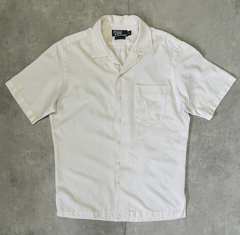 画像1: 90'S RALPH LAUREN "CALDWELL" シルク/コットン ロゴ無し 半袖 オープンカラーシャツ オフホワイト (VINTAGE)
