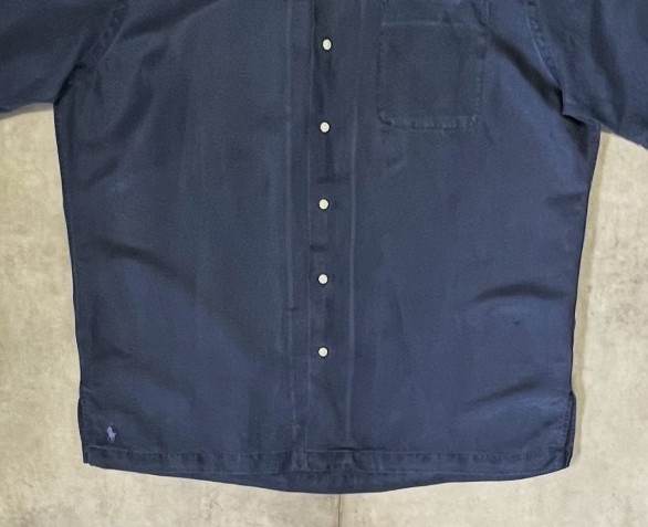 画像: 90'S RALPH LAUREN "CALDWELL" シルク/リネン 裾ロゴ 半袖 オープンカラーシャツ ネイビー (VINTAGE)
