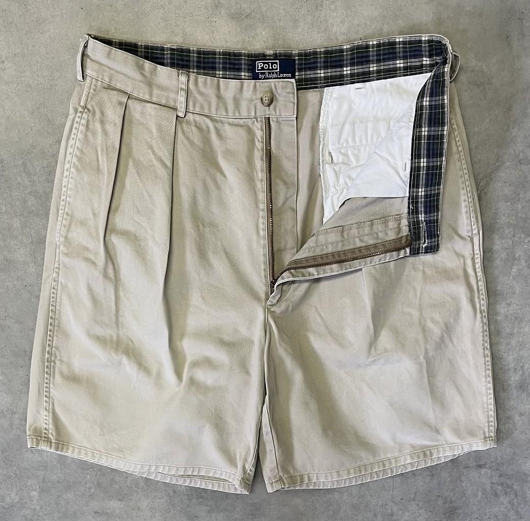 画像3: 90'S RALPH LAUREN "クレストロゴ" ツープリーツ チノショーツ ベージュ USA製 (VINTAGE)