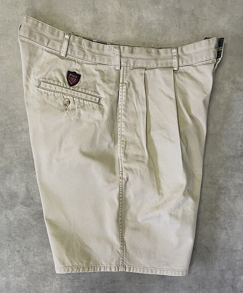 画像4: 90'S RALPH LAUREN "クレストロゴ" ツープリーツ チノショーツ ベージュ USA製 (VINTAGE)