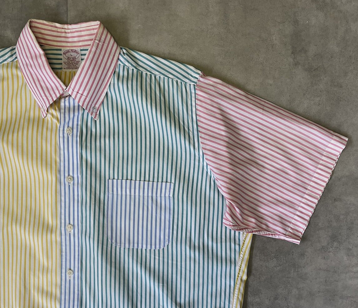 画像: 90'S BROOKS BROTHERS "FUN SHIRT" ポプリン 半袖 BDシャツ クレイジーパターン/ストライプ USA製 (VINTAGE)