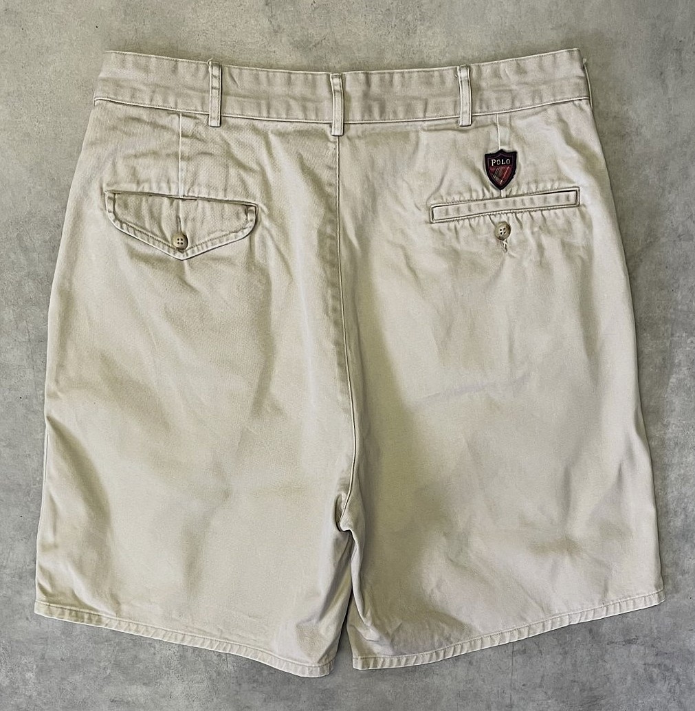 画像5: 90'S RALPH LAUREN "クレストロゴ" ツープリーツ チノショーツ ベージュ USA製 (VINTAGE)