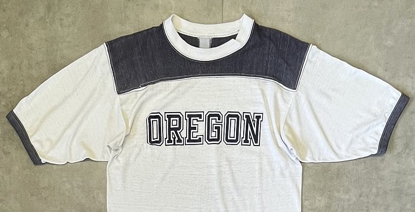 画像: 80'S OREGON シングルステッチ 半袖 フットボール Tシャツ ネイビー/ホワイト (VINTAGE)