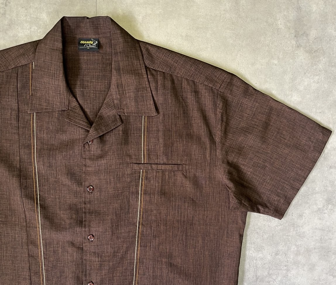 画像: 00'S STEADY CLASSICS 猫目ボタン 半袖 オープンカラーシャツ ブラウン USA製 (VINTAGE)