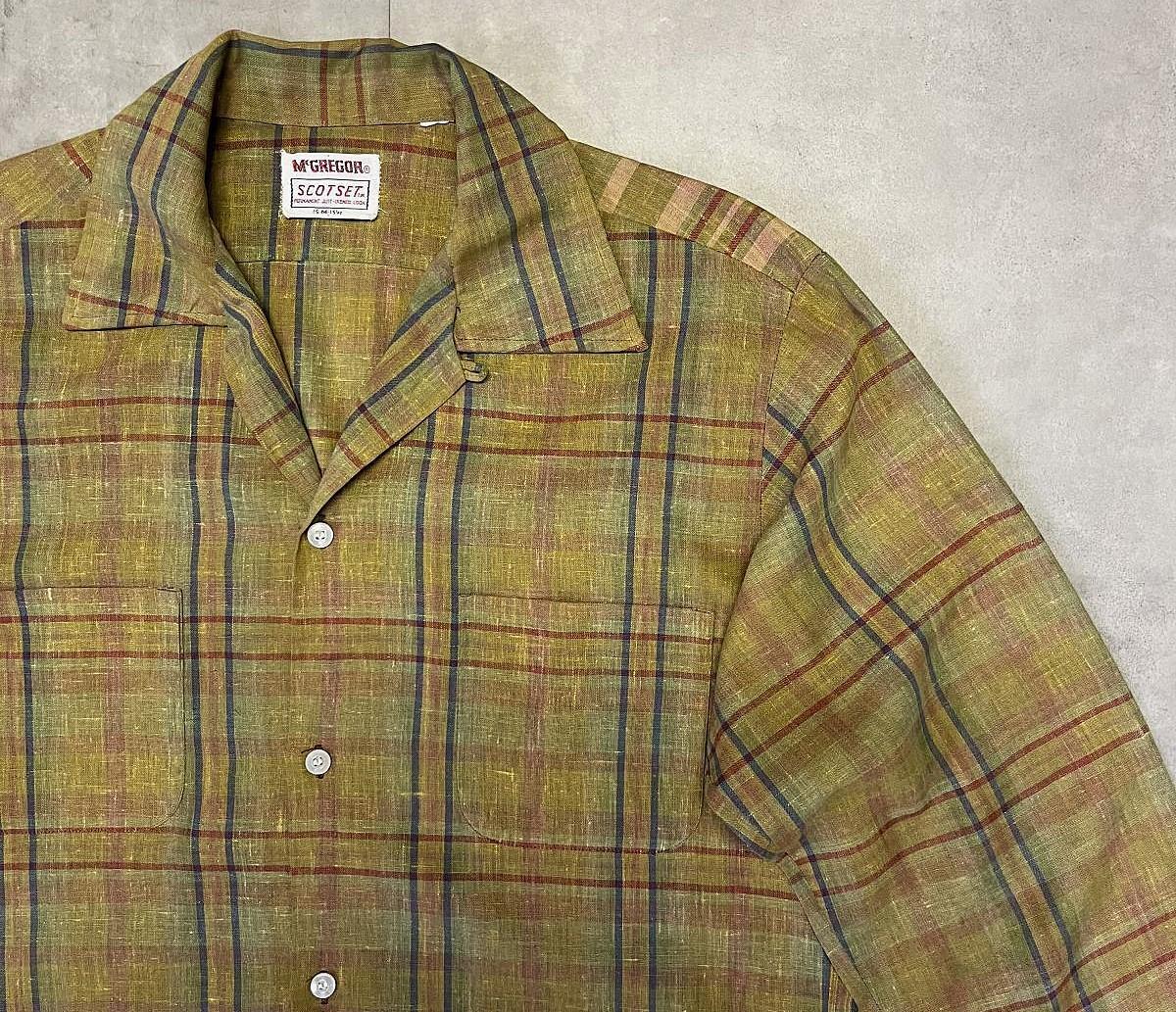 画像: 70'S McGREGOR "SCOTSET" リネン 長袖 オープンカラーシャツ チェック柄 (VINTAGE)
