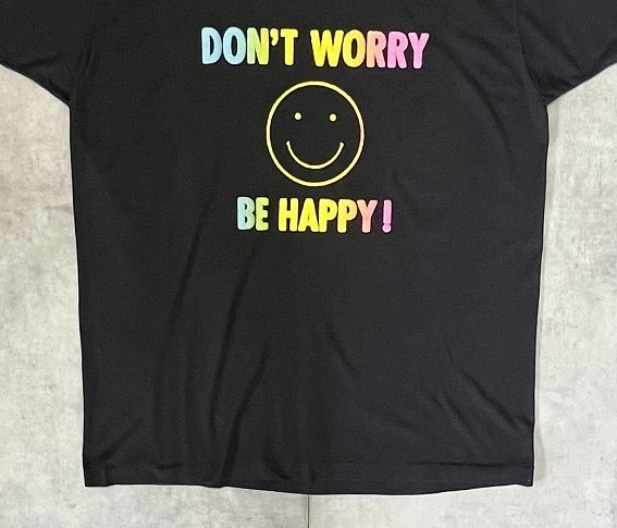 画像: 80'S DON'T WORRY BE HAPPY! シングルステッチ 発泡プリント 半袖 Tシャツ ブラック USA製 (VINTAGE)