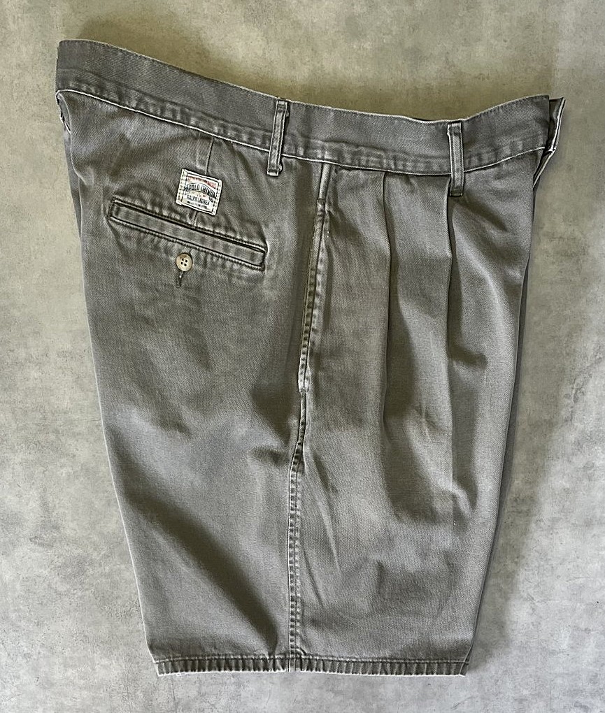画像4: 90'S RALPH LAUREN "ボックスロゴ" ツープリーツ チノショーツ カーキ USA製 (VINTAGE)
