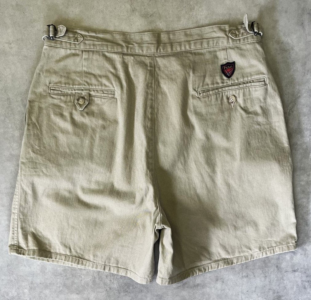 画像5: 90'S RALPH LAUREN "クレストロゴ" ツープリーツ チノショーツ ベージュ USA製 (VINTAGE)
