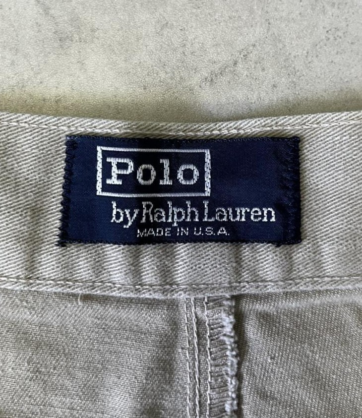 画像2: 90'S RALPH LAUREN "クレストロゴ" ツープリーツ チノショーツ ベージュ USA製 (VINTAGE)