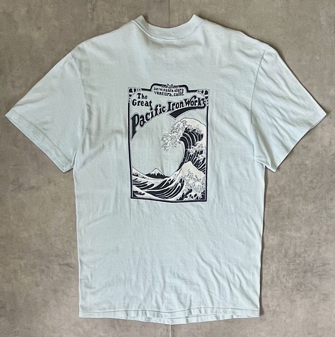 画像1: 70'S THE GREAT PACIFIC IRON WORKS シングルステッチ 半袖 ポケット付き Tシャツ サックスブルー USA製 (VINTAGE)