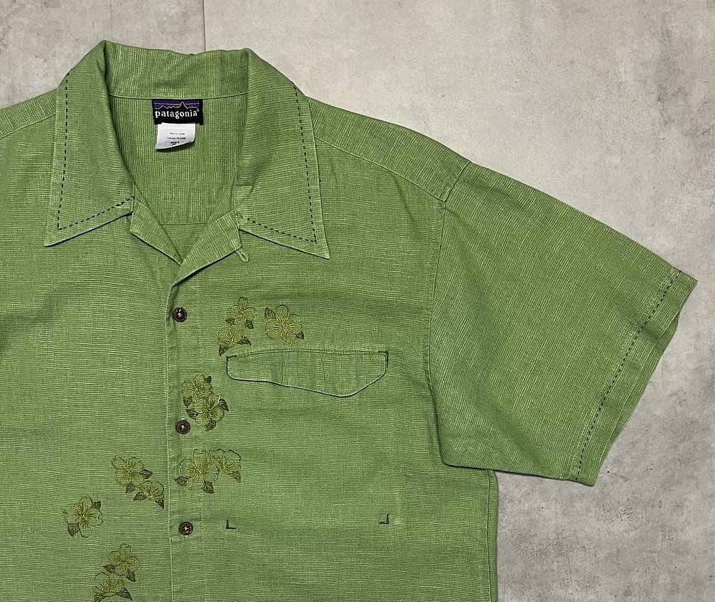 画像: 05'S PATAGONIA "RHYTHM" ヘンプ/ポリ 刺繍入り 半袖 オープンカラーシャツ (VINTAGE)