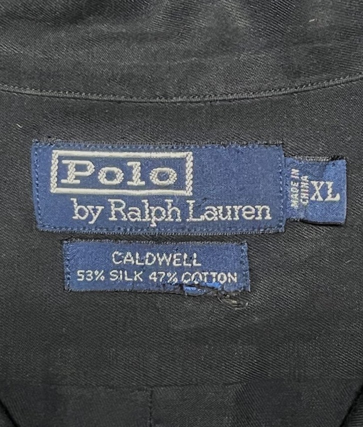 画像2: 90'S RALPH LAUREN "CALDWELL" シルク/コットン ロゴ無し 半袖 オープンカラーシャツ ブラック (VINTAGE)
