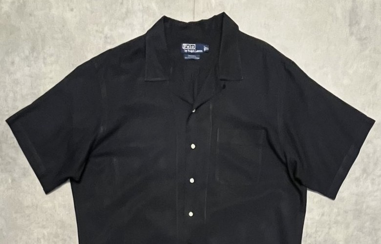 画像: 90'S RALPH LAUREN "CALDWELL" シルク/コットン ロゴ無し 半袖 オープンカラーシャツ ブラック (VINTAGE)